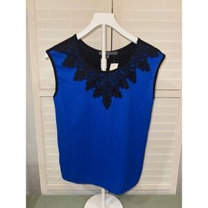 Brixon Ivy Sleeveless Top Womens Royal Blue Black Lace Trim Size M NWT